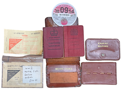 Retro Drivers Licences Holders Disks and Petrol Ration Books Wallets Props, Prop Hire