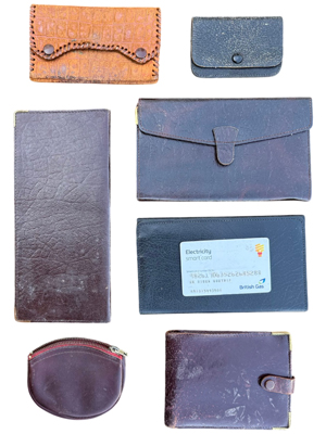 Period Leather Wallets and Card and Key Holders Props, Prop Hire
