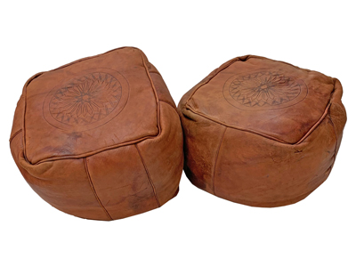 Mooccan Tan Leather Pouffes Props, Prop Hire