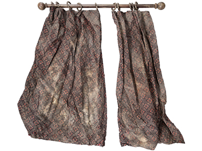 Bawdy House Tavern Weathered Curtains On Rail Props, Prop Hire