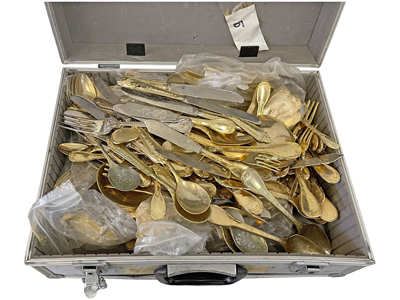 Antique Gold Silver Service Cutlery Sets Props, Prop Hire