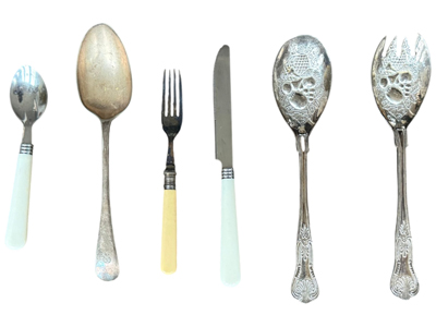 Vintage Bone Handle and Silver Knives Forks Serving Props, Prop Hire