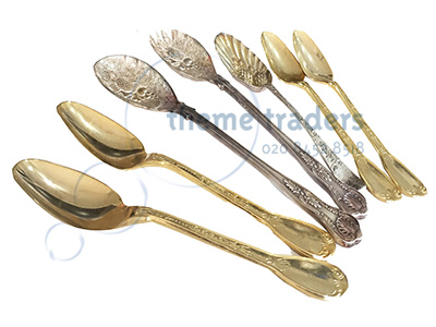 Assorted retro serving spoons Props, Prop Hire