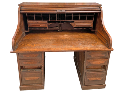 Rolltop Bureau Desk (weathered) Props, Prop Hire