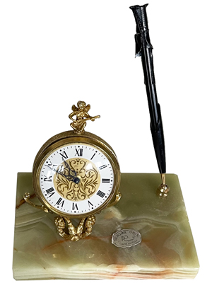 Green Onyx Desk Clock and Pen Holder Props, Prop Hire