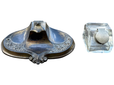 Victorian Metal Inkstand and Inkwell Props, Prop Hire