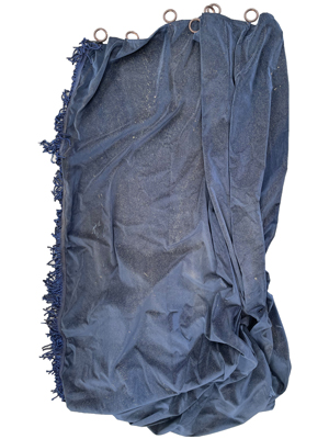 Weathered Blue Velvet Baronial Castle Drapes Fringed 2.9 Metre Drop (12 Availabl Props, Prop Hire