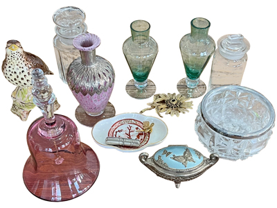 Dressing Table Ornaments Jars and Glass Bell Props, Prop Hire