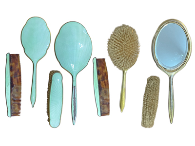 Green Womens Mirror Brush Retro Dressing Set Props, Prop Hire