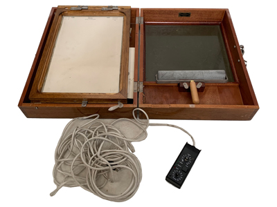 Portable Diaphragm Duplicator in Wooden Case Props, Prop Hire