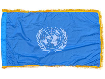 Fringed UN 1.6 Metre Flag Props, Prop Hire