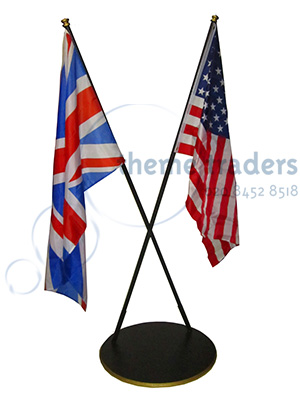 Crossed Double Flag Poles Props, Prop Hire