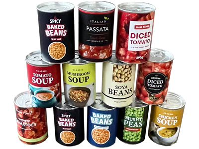 Supermarket Unbranded Products Cans Tins Props, Prop Hire