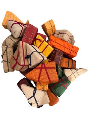 Wrapped Peasant Cheese Packets Market Props, Prop Hire