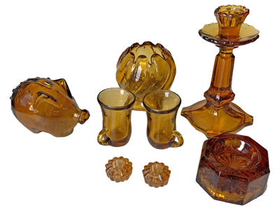 Retro Amber Glass Props, Prop Hire