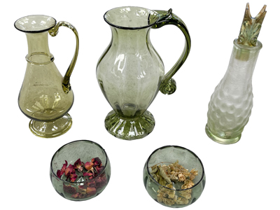 Historic Green Decanter Glassware Props, Prop Hire