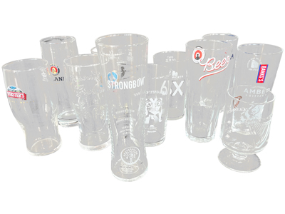 Branded Pint Lager Pub Glasses Props, Prop Hire