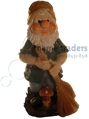 Garden Gnome with broom Statues Props, Prop Hire