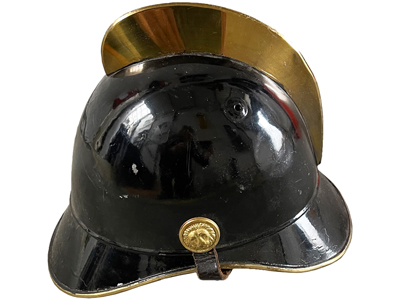 Metal Crested Vintage Firemans Helmet European Props, Prop Hire