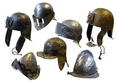 Assorted Roman and Medieval Helmets Props, Prop Hire