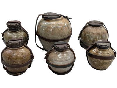 Ancient Stone Jars With Leather Cap and Harness Props, Prop Hire