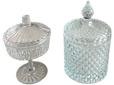 Cut Glass Lidded Bowls Jars (quantity available) Props, Prop Hire