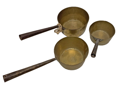 Brass Saucepans Props, Prop Hire