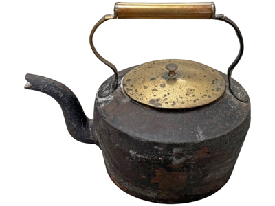 Vintage Camp Fire Copper and Brass Weathered Kettle Props, Prop Hire