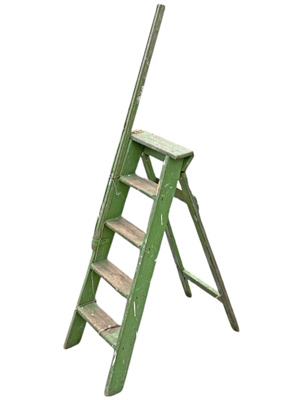 Characterful Faded Green Retro Builders Library Ladder Props, Prop Hire