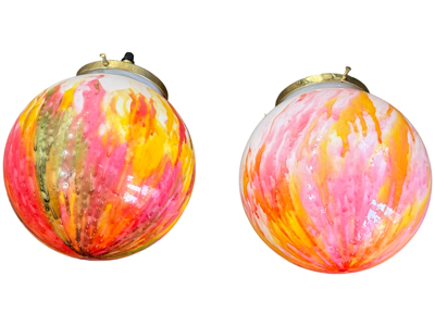 Hanging Multicolour Blown Glass Globe Lamps Props, Prop Hire