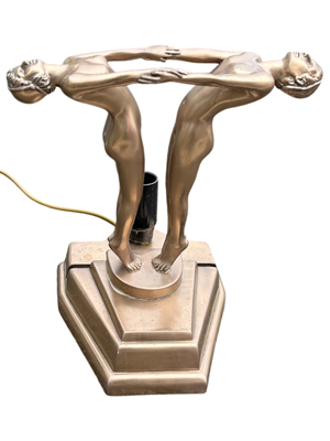 Art Deco Naked Lovers Statuette with Lamp Holder Props, Prop Hire