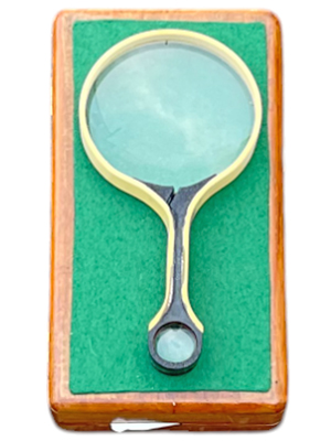 Retro Magnifying Glass in a Walnut Vintage Case Props, Prop Hire