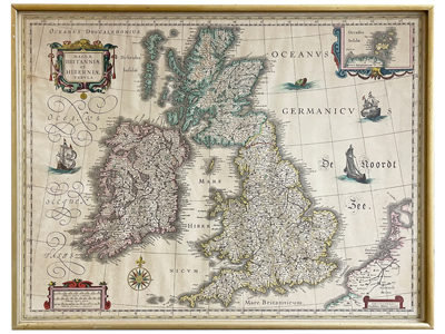 Ancient Framed Map of England Props, Prop Hire