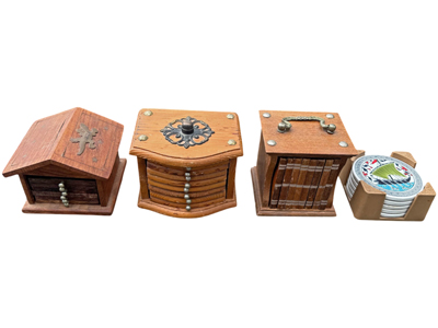 Antique Drinks Coaster Sets in Vintage Wooden Boxes Props, Prop Hire