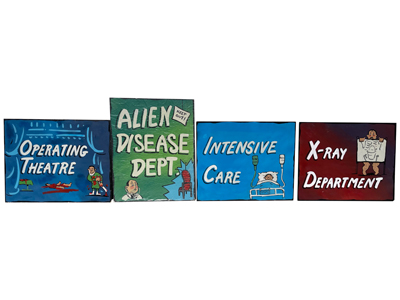 Medical Hospital Spoof Handpainted Signs Props, Prop Hire