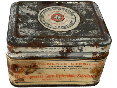 Vintage Tin Sterilise Wipe Box Props, Prop Hire