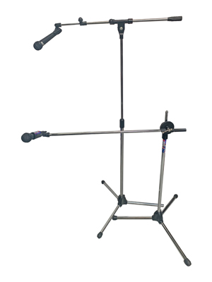 Silver Angled Microphone Stands Props, Prop Hire