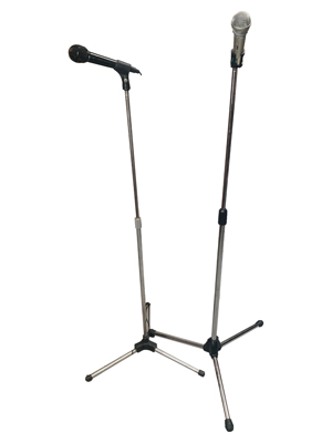 Silver Upright Microphone Stands Props, Prop Hire