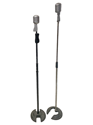 Retro Silver Microphone on Stand Props, Prop Hire