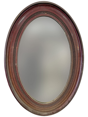 90cm Oval Bevelled Carved Wood Mirror Props, Prop Hire