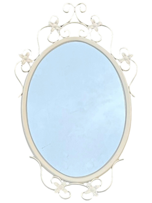 White Scrolled Metal Framed and Cased Oval Mirror Props, Prop Hire