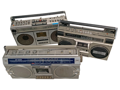 Silver Boombox Cassette Players Props, Prop Hire