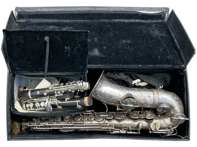 Silver Straight Saxophone in Case Props, Prop Hire