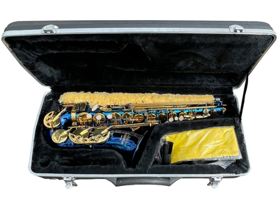 Blue Saxophone in Case Props, Prop Hire