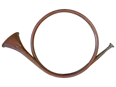 Antique Curved Hunting Horn Brass Props, Prop Hire