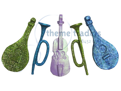 Glittery Musical Instruments Props, Prop Hire