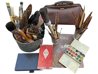 Artists Studio Brushes Paints Boxes Pallets Props, Prop Hire