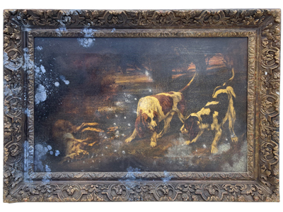 Hunting Hounds With Prey Masterpiece Ancient Painting Weathered Props, Prop Hire