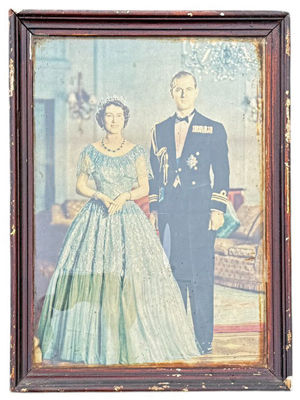 Framed Queen Elizabeth and Prince Phillip in Wood Frame Props, Prop Hire