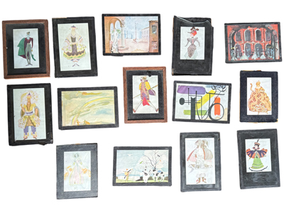 Postcard Size Theatre Costume and Design Exquisite Watercolour Mounted Sketches Props, Prop Hire